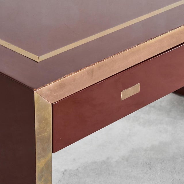 Jean Claude Mahey Desk in Lacquered Wood & Brass, 1970s For Sale - Image 12 of 16