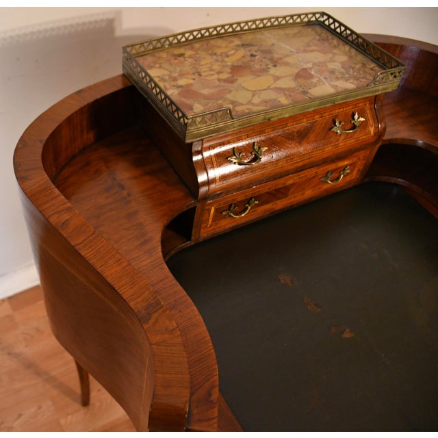 1890s Antique French Louis XV Walnut Inlaid Ladies Writing Desk Bonheur-Du-Jour For Sale - Image 4 of 18