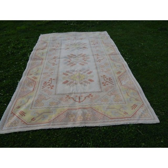 Boho Chic Vintage Hand-Knotted Orange Low Pile Wool Oushak Rug 6′5″ × 9′5″ For Sale - Image 3 of 10