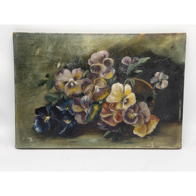 This is a lovely antique floral still-life painting, dating from the late 19th century. The composition features a lush...