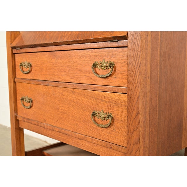 Lifetime Furniture Antique Mission Oak Arts & Crafts Drop Front Secretary Desk, Circa 1910 For Sale - Image 10 of 15