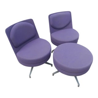 Steelcase Coalesse "Topo" Swivel Lounge Chairs and Matching Ottoman Set- 3 Pieces For Sale