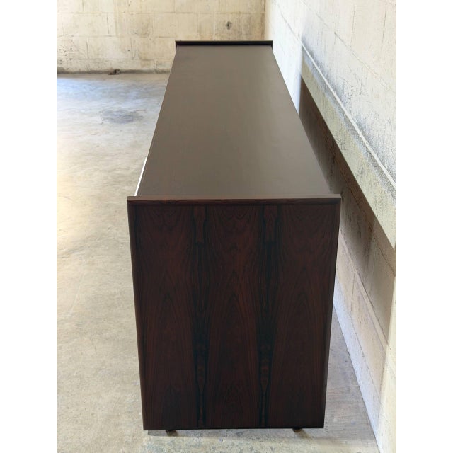 1960s Long Rosewood Sideboard Credenza With Doors and Drawers Danish Mid-Century Modern 1970s For Sale - Image 5 of 11