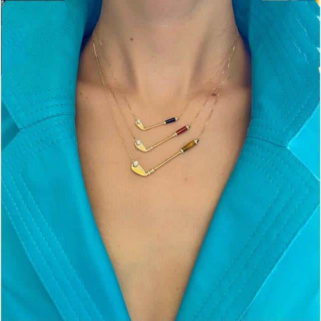 Diamond Golden Tiger's Eye Golf Club Birdie Charm Yellow Gold Necklace Pendant For Sale - Image 9 of 18