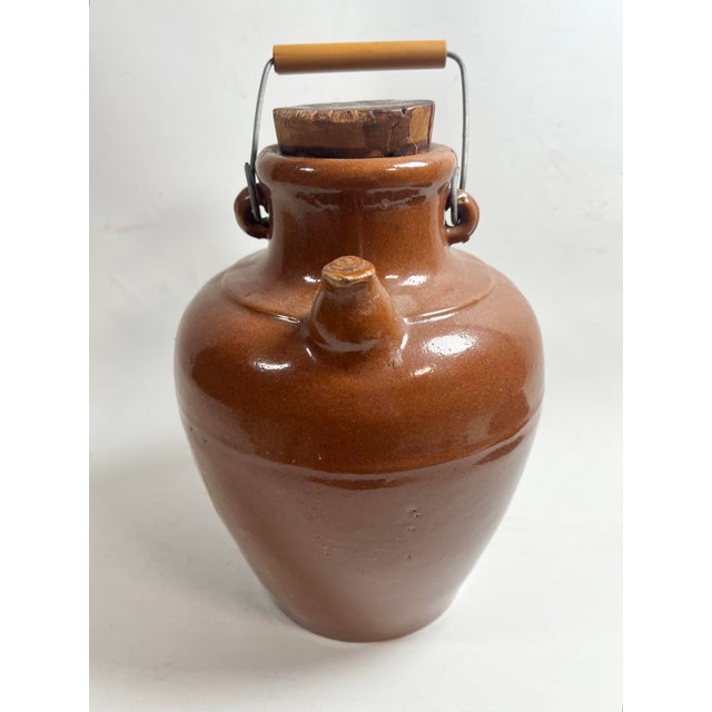 Ceramic Early Hull Pottery Stoneware Jug 1920s Brown Glaze With Handle & Stopper Marked “H” For Sale - Image 7 of 9