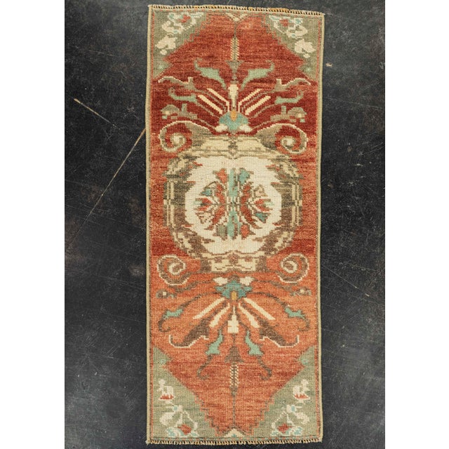 Terra Cotta Turkish Mini Rug Oriental Hand Knotted Vintage Rug 1'3" x 3' #21238 For Sale - Image 8 of 8