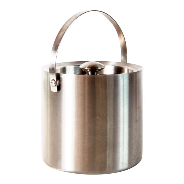 Vintage Mid Century Modern Insulated Stainless Steel Ice Bucket For Sale