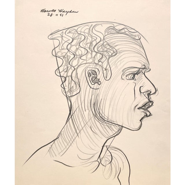 A Handsome Mid-Century Modern Portrait of a Black Male Model in Profile by Noted Chicago Artist, Harold Haydon (Am....