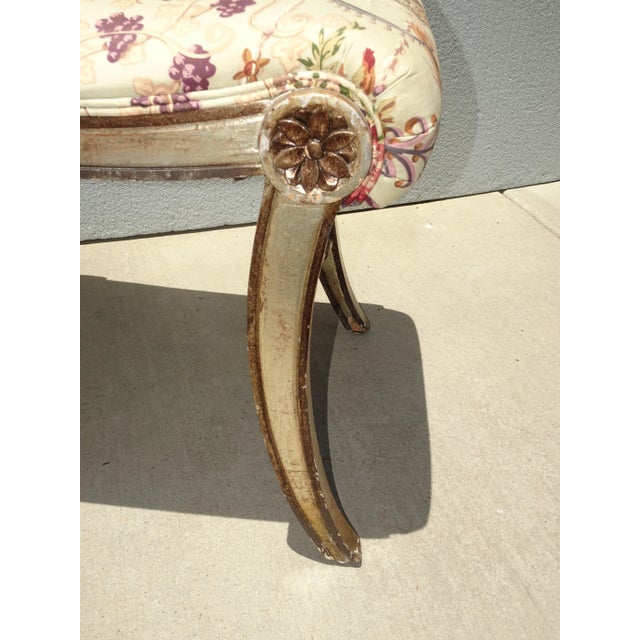 Vintage French Country Floral Vanity Bench W Silver Gilt Base #2 For Sale - Image 10 of 12