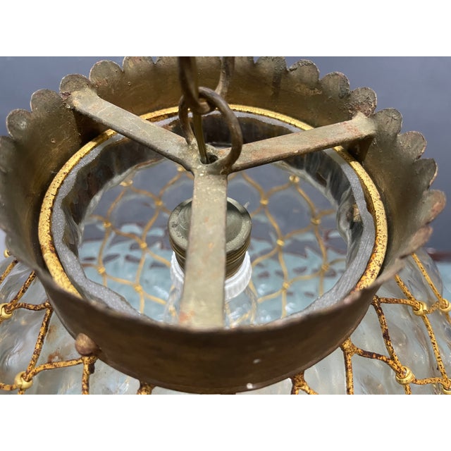 Murano Glass and Brass Caged Pendant Light, Italy, 1960s For Sale - Image 8 of 11