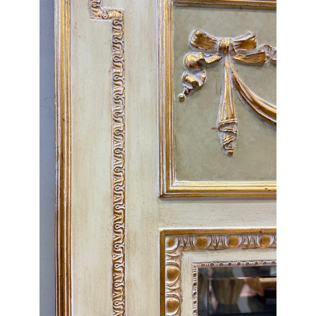 Gold Vintage Carved Wood Beveled Trumeau Mirror in Louis XVI Style, Painted and Gilt For Sale - Image 8 of 9