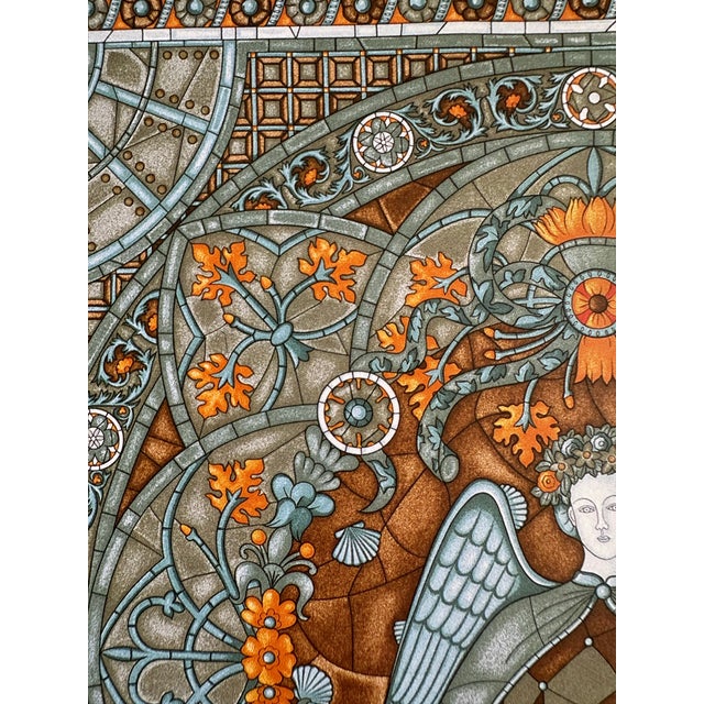 Green Authentic Original Hermès “Lumière De Paris” Framed Silk Scarf Art Advertisement Print Art Nouveau Angel French Luxury Wall Art For Sale - Image 8 of 9