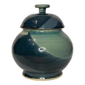 Vintage Abstract Modern Blue Ceramic Lidded Ginger Jar