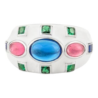 Art Deco Designer Dome Ring With Multicolor Stone- Size 7 For Sale