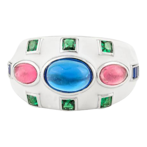 Art Deco Designer Dome Ring With Multicolor Stone- Size 7