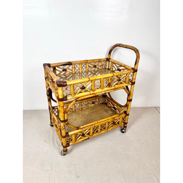 Brown Vintage Brighton Bamboo Rattan Bar Cart For Sale - Image 8 of 12