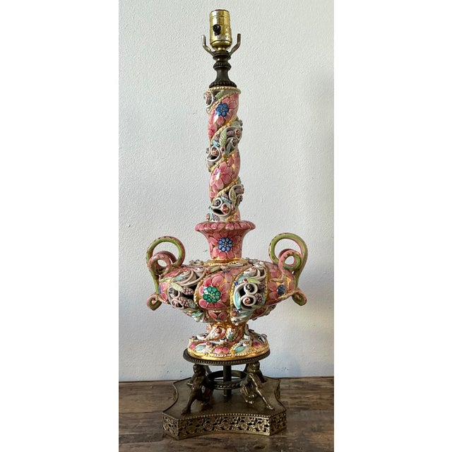 This stunning table lamp is a masterpiece of Rococo Revival design, heavily influenced by the ornate Italian Capodimonte...