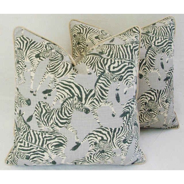 Textile Safari Zebra Linen/Velvet Feather/Down Pillows 24" Square - Pair For Sale - Image 7 of 7