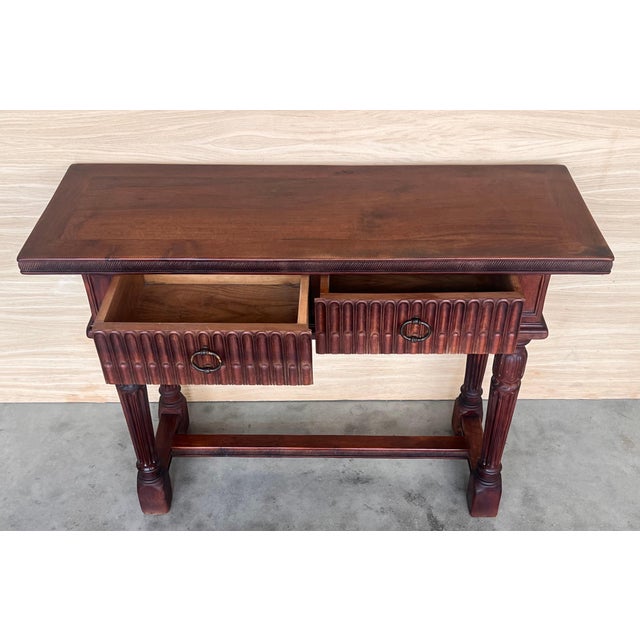 Early 20th Century Catalan Spanish Carved Walnut Console Table with Two Drawers For Sale - Image 10 of 18