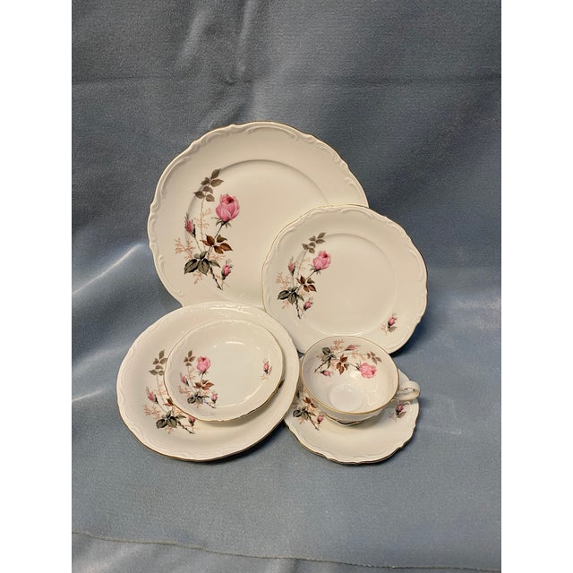 Pink Rose Vintage Mitterteich China Bavaria Germany 1932 to 1945 with Pink Rose and Gray Black Leaves Place Setting...