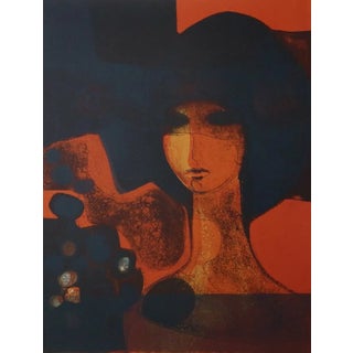 1967 Minaux Original Lithograph Visage Rouge Signed & Numbered For Sale