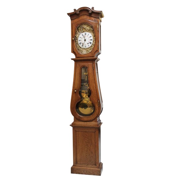 French Antique Oak Long Case Clock For Sale