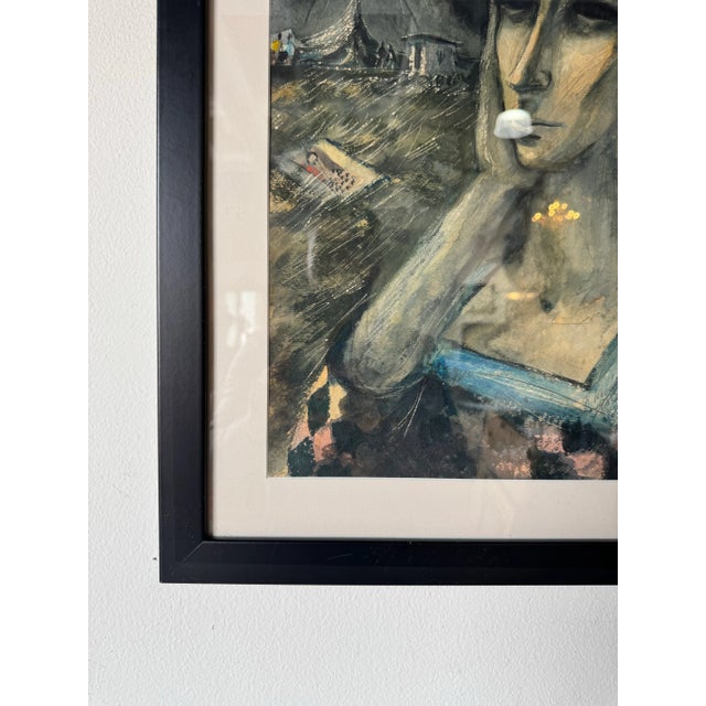 Wood Vintage Expressionist Watercolor Portrait Painting of a Woman by K. Urdi For Sale - Image 7 of 11