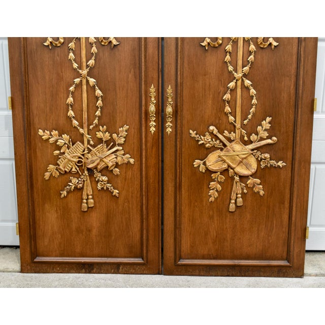 Vintage Hollywood Regency Carved Gilded Wood Doors Pair Louis XVI Neoclassical For Sale - Image 10 of 15