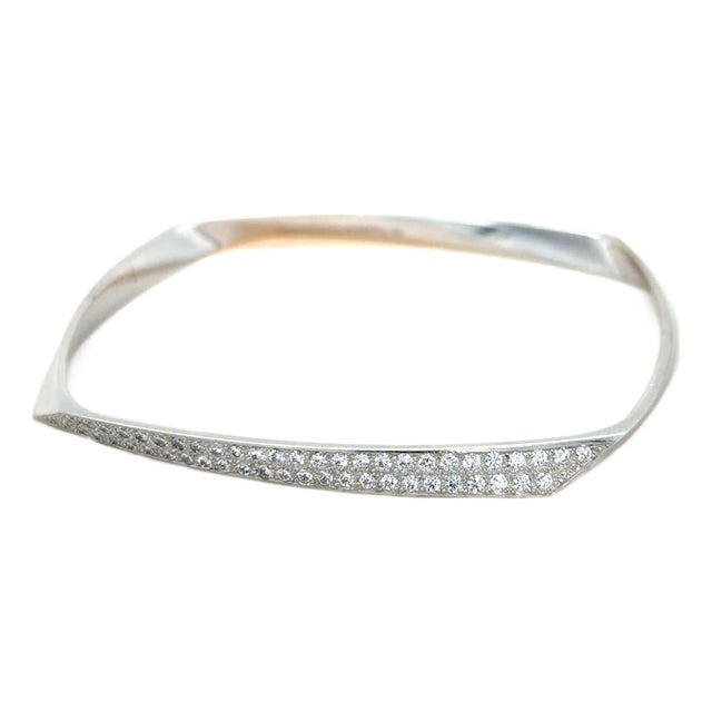 Tiffany & Co., Frank Ghery Torque 18k White Gold and Diamond Bangle Bracelet For Sale