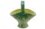 Midcentury Italian hand-thrown terracotta ceramic pottery basket shaped vase glazed in vibrant yellow and green with burnt...