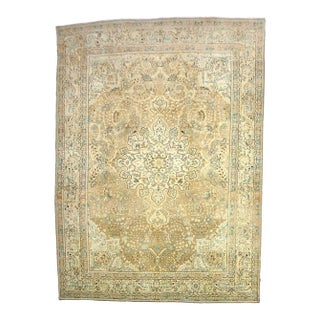 Antique Persian Tabriz Wool 8x11 Tan, Ivory, Black & Blue Handmade Area Rug #1142595 For Sale