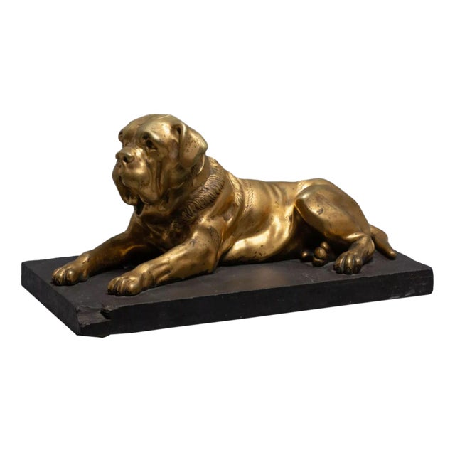 19th Century English Bronze Mastiff Dog Figure on a Stone Stand For Sale