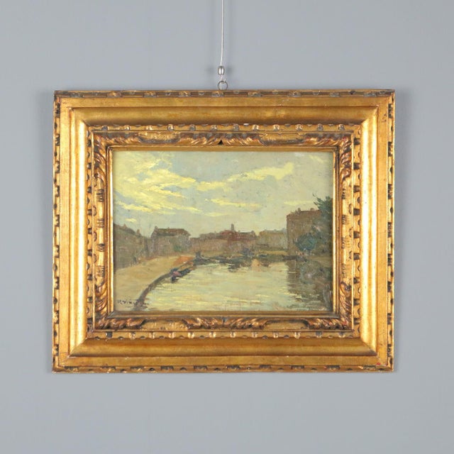 Riccardo Viriglio, Darsena di San Marco, Oil Painting on Cardboard For Sale - Image 13 of 13
