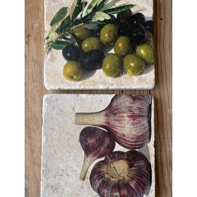 Vintage Italian Olive & Garlic Travertine Stone Coasters, Set of 3 For Sale In Seattle - Image 6 of 10