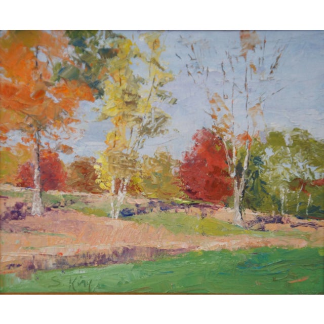 Textile Vintage Susie King Autumn Fall Impressionist Landscape Oil Painting 16" For Sale - Image 7 of 11