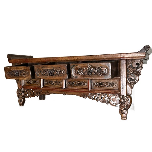 18th Century Antique Kang Table From Shanxi Province With Elaborate Carving For Sale - Image 4 of 12
