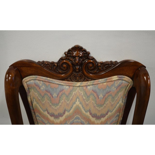 Brown Vintage Antique Solid Mahogany Gothic Revival Jacobean Upholstered Arm Chair For Sale - Image 8 of 10