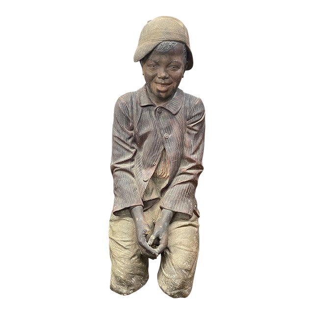 Late 19th Century Terracotta Sculpture of Seated Young Boy For Sale