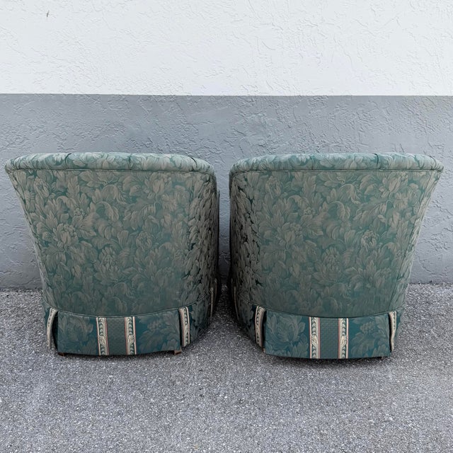 Vintage Mid Century Skirted Green Tufted Lounge Chairs - A Pair For Sale In West Palm - Image 6 of 7