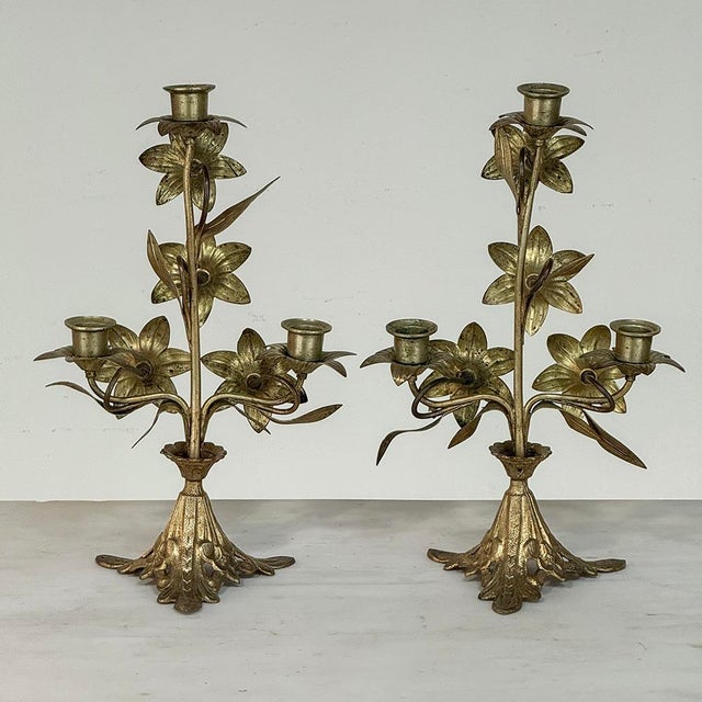 Pair Napoleon III Period Bronze Floral Candelabra For Sale - Image 12 of 13