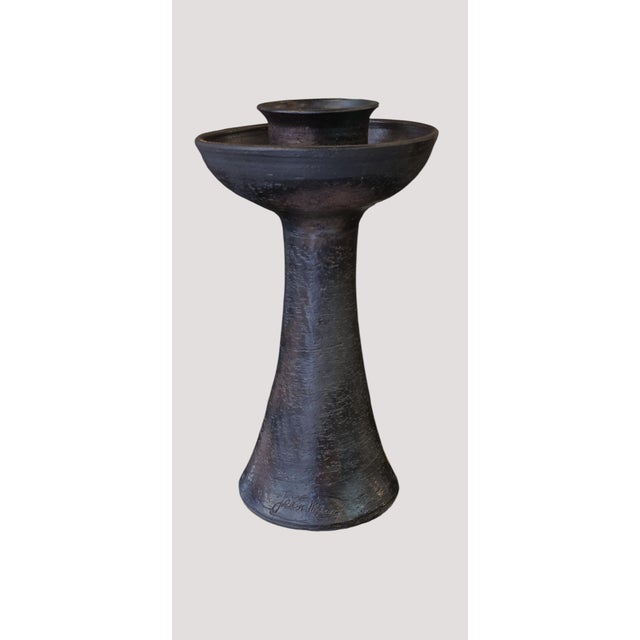 20th Century Candleholder in Brown-Black Glazed Ceramic by Jean Marais, 1950s For Sale - Image 12 of 12