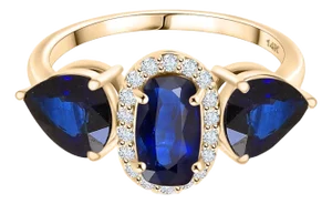 14k Gold Blue Sapphire Diamond Three Stone Ring Size 7
