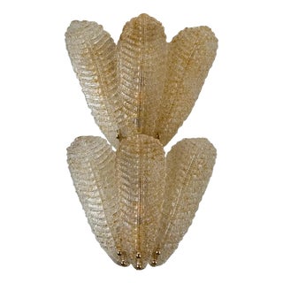 Venetian Amber Graniglia Leaf Murano Glass Wall Sconces by Simoeng, Set of 2 For Sale