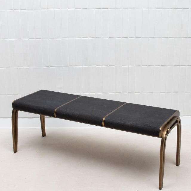 R & Y Augousti Bench in Black Shagreen With Bronze Patina Brass Detail by R&y Augousti For Sale - Image 4 of 9
