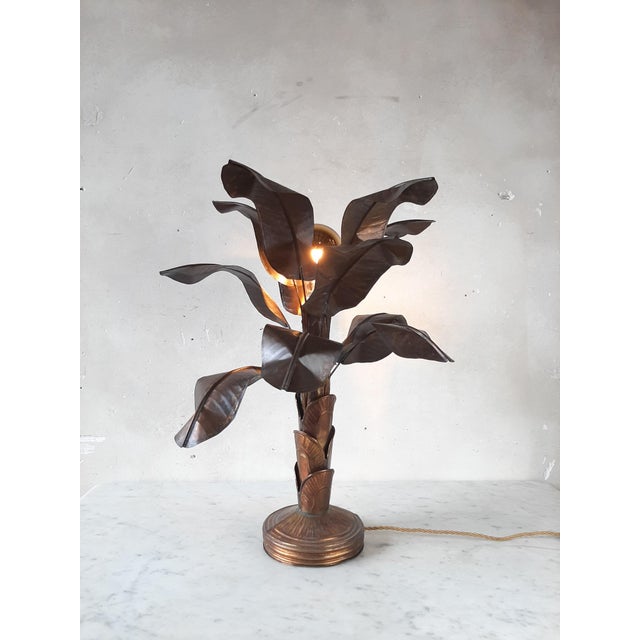 Metal Vintage Brass Banana Plant Table Lamp with Leaves, 1970s For Sale - Image 7 of 9