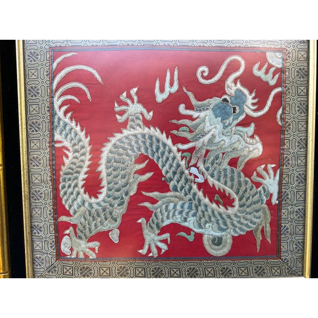 Wood Chinese Dragon, Framed Silk Textile Embroidery For Sale - Image 7 of 12
