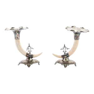 English Victorian Rodgers & Sons 19th Century Game Animal Horns on Silver Mounts - A Pair