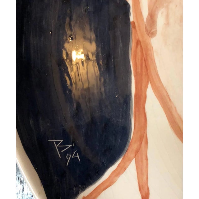 Contemporary Luigi Benzoni, Contemporary Italian Painted Ceramic Artist Plate Brutalist Face Painting, 1994 For Sale - Image 3 of 5