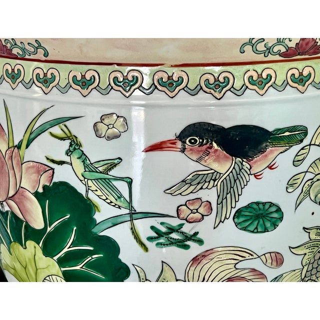 Large Chinese Porcelain Lotus Pond White Enamelled Planter / Jardiniere, Goldfish, Ducks and Flowers (Republic Period) For Sale - Image 10 of 15