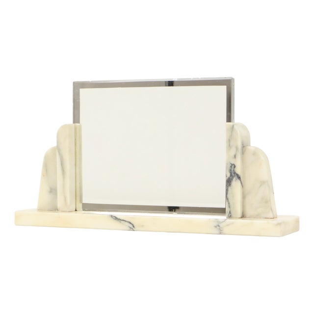 Large Art Deco Photo Frame in Marble and Glass with Mirrored Border, 1930s For Sale